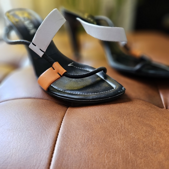 Prada Strappy Italian Leather Heels Color Blocked Vero Cuoio Sz 39.5 or US 9 - Picture 4 of 5